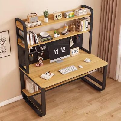SUZEPER Computer Desk with Bookshelf and Hutch, Spacious Desktop Metal Legs Bookcase,Open Storage Space Writing Study Table for Home Office Desk(39.3x23.6x70in, Walnut Black)