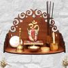 Generic Floral 2 Wall Mounted Wooden Home Pooja Temple Mandir Puja Room Items Stand Home Decor Office Chowki Shelf Hanging Product (Height- 8.5, Length- 12, Width-8.85 Inch) (Brown) ASSEMBLED view 1