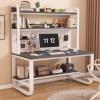 SUZEPER Computer Desk with Bookshelf and Hutch, Spacious Desktop Metal Legs Bookcase,Open Storage Space Writing Study Table for Home Office Desk(35.4x23.6x70in, Gray White) view 1