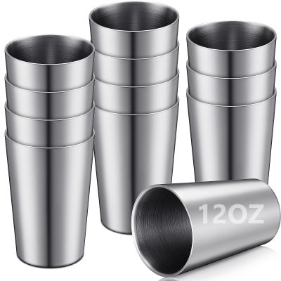 Ziliny 12 Pack Stainless Steel Cups 12oz Double Wall Vacuum Cup Stackable Insulated Metal Tumbler Drinking Glasses for Party Bar Travel Camping Outdoor and Home(Sliver)