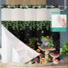 No Hook Shower Curtains with Snap in Liner, Mushrooms Frog Waterproof Fabric Shower Curtain, Spring Summer Botanical Classic Black Double Layers & See-Through Top Window Bathroom Curtains 72''x72'' view 2