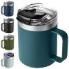 ALOUFEA 12oz Insulated Coffee Mug Cup with Handle, Stainless Steel Travel Coffee Mug with Flip Lid, Double Wall Vacuum Coffee Tumbler,Ocean Teal view 1