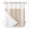 Ldtrchee No Hook Khaki Stripe Shower Curtain with Snap in Liner Set, Beige Farmhouse Simple Line Fabric Waterproof Bathroom Curtains with See Through Top Window, Hotel Style Extra Long 72 x 96 Inch view 1