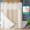Ldtrchee No Hook Khaki Stripe Shower Curtain with Snap in Liner Set, Beige Farmhouse Simple Line Fabric Waterproof Bathroom Curtains with See Through Top Window, Hotel Style Extra Long 72 x 96 Inch view 2