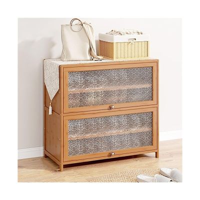 Shoe Organizer Shelf Multi-Layer Bamboo Shoe Cabinet with Flip-up Doors, Free Standing Adjustable Shoe Rack Organizer for Hallways Bedrooms Entryways Shoe Shelf for Entryway(5-Layers 80cm)