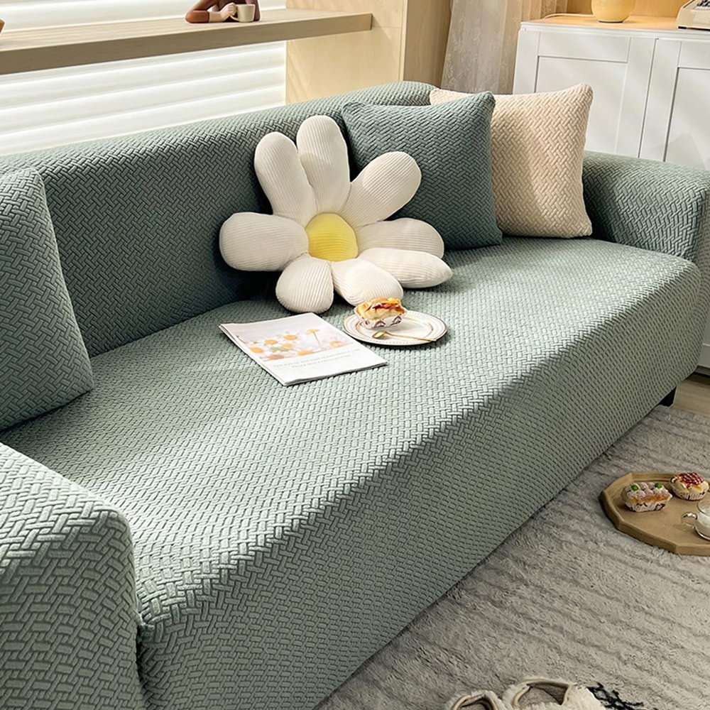 APMOE Knitted Elastic Sofa Cover, Stretch Jacquard Thick Sofa Cushion Covers, Replacement RV Dinette Cushion Covers Washable Furniture Protector with Elastic Bottom for Kids Pets, 2 Seater 57-72''