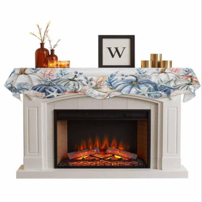 Coastal Pumpkin Fireplace Mantle Scarf,Fireplace Scarf Cover Mantel Shelf Top Scarf Runner Mantel Cover Fireplace Decoration for Holiday Living Room 70"x17" Blue Nautical Eucalyptus Starfish Woodgrain