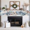 Coastal Pumpkin Fireplace Mantle Scarf,Fireplace Scarf Cover Mantel Shelf Top Scarf Runner Mantel Cover Fireplace Decoration for Holiday Living Room 70"x17" Blue Nautical Eucalyptus Starfish Woodgrain view 3