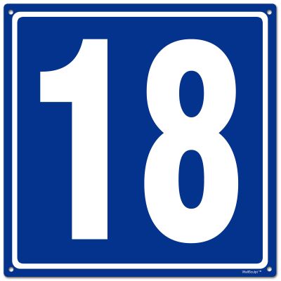 12x12" Parking Lot Number 18 Sign - High-Intensity Grade Aluminum, Weatherproof, Fade-Resistant, Curbside Number, Blue/White, Ideal for Outdoor and Indoor Use