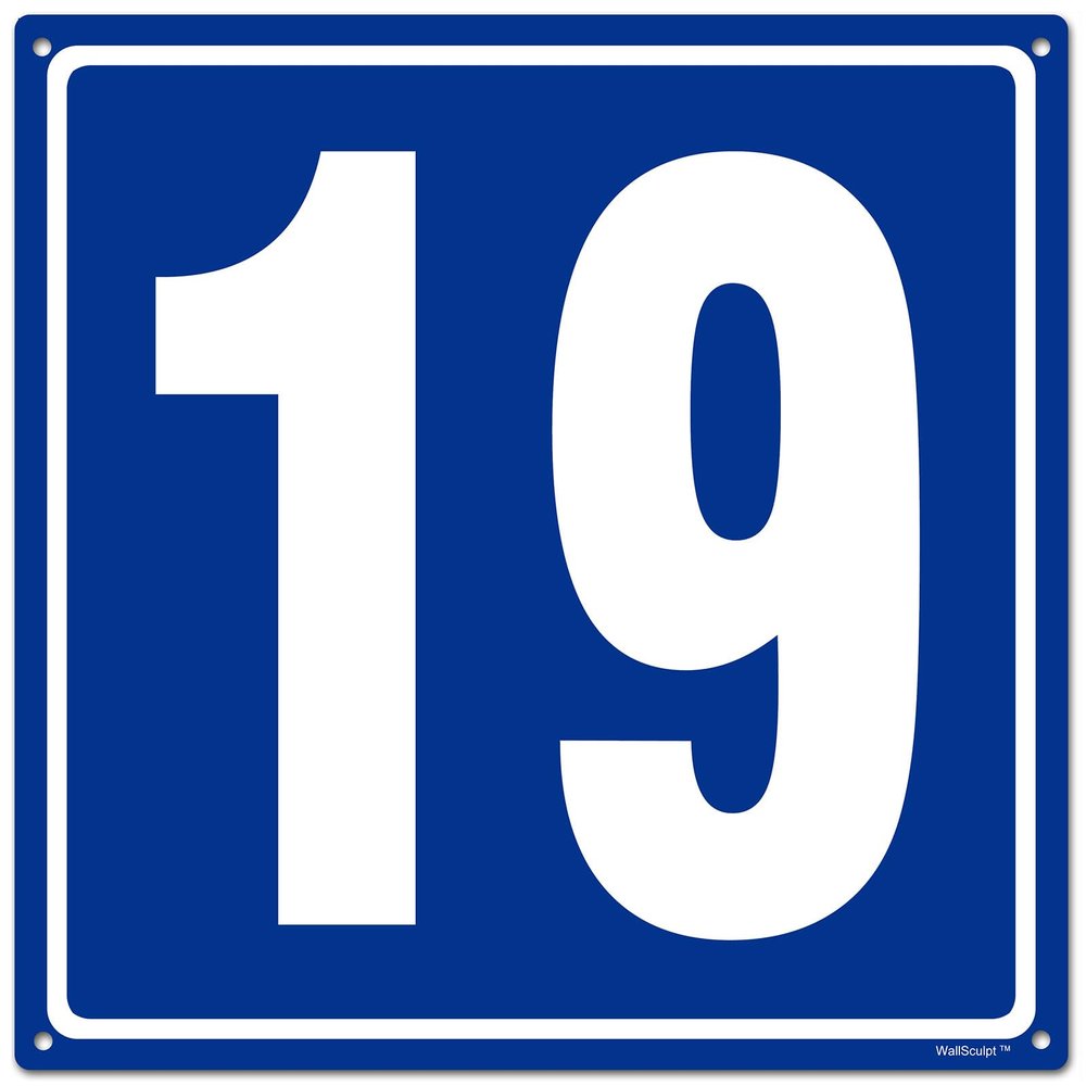 12x12" Parking Lot Number 19 Sign - High-Intensity Grade Aluminum, Weatherproof, Fade-Resistant, Curbside Number, Blue/White, Ideal for Outdoor and Indoor Use