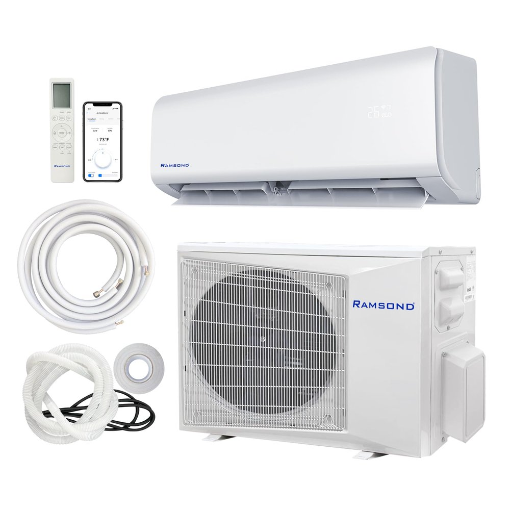 RAMSOND GW SERIES 12000 BTU 230 V Mini Split Ductless Air Conditioner Heat Pump 19 SEER Included Line Set Kit Compatible with Alexa and Google, White