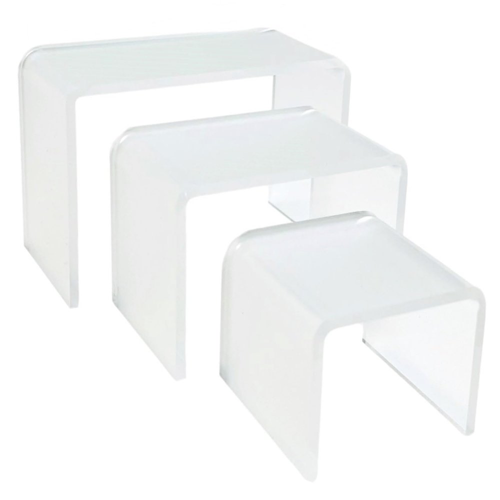 Acrylic Display Risers 3Piece ExtraSmall Riser Set (221.5, 322, 422.5) Clear 1/8" Acrylic Stands for Jewelry, Crystals, Mini Collectibles, Craft Shows (Frosted)