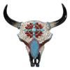Ebros Gift 10" High Southwestern Tribal Indian Steer Bull Cow Skull Head with Mosaic Turquoise Red White Pebbles and Rocks Aztec Sun Teardrop Gems Wall Plaque Decor Figurine view 1