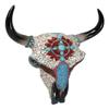 Ebros Gift 10" High Southwestern Tribal Indian Steer Bull Cow Skull Head with Mosaic Turquoise Red White Pebbles and Rocks Aztec Sun Teardrop Gems Wall Plaque Decor Figurine view 2