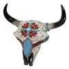 Ebros Gift 10" High Southwestern Tribal Indian Steer Bull Cow Skull Head with Mosaic Turquoise Red White Pebbles and Rocks Aztec Sun Teardrop Gems Wall Plaque Decor Figurine view 4