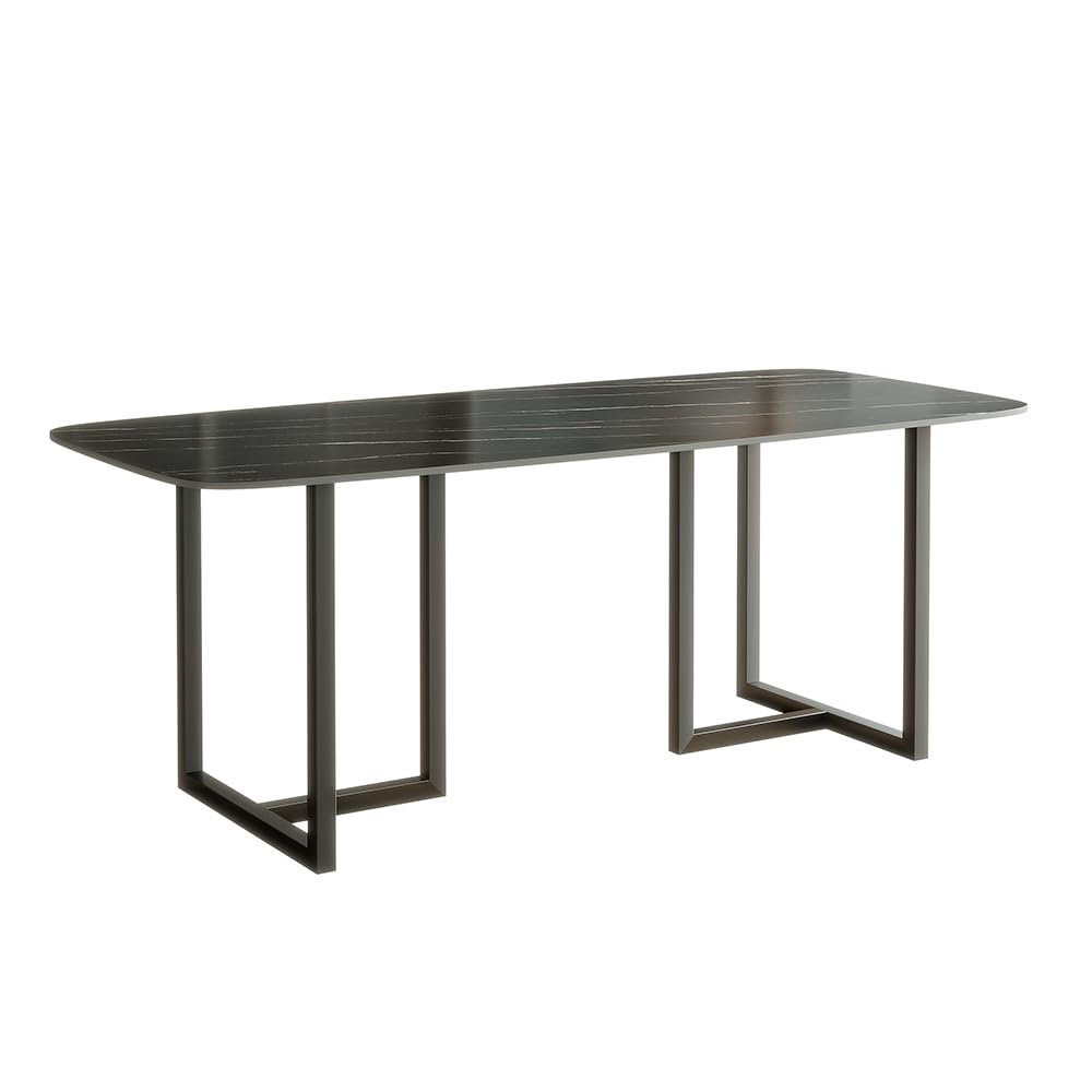 6 to 8 Peoson Indoor Dining Table, Rectangular Kitchen Dinner Table, Large Black Sintered Stone Dining Room Table, 70.8735.4329.52 inch