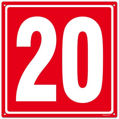 12x12" Parking Lot Number 20 Sign - High-Intensity Grade Aluminum, Weatherproof, Fade-Resistant, Curbside Number, Red/White, Ideal for Outdoor and Indoor Use