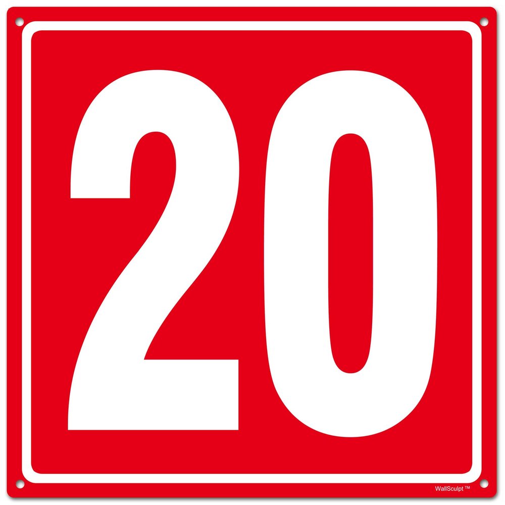 12x12" Parking Lot Number 20 Sign - High-Intensity Grade Aluminum, Weatherproof, Fade-Resistant, Curbside Number, Red/White, Ideal for Outdoor and Indoor Use