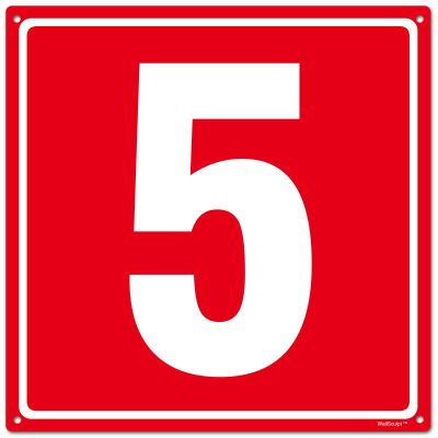 8x8" Parking Lot Number 5 Sign - High-Intensity Grade Aluminum, Weatherproof, Fade-Resistant, Curbside Number, Red/White, Ideal for Outdoor and Indoor Use