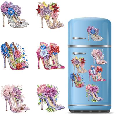 BAYUNOE 6Pcs Diamond Art Refrigerator Magnet DIY Creative Fridge Magnet Special Shaped Crystal Diamond Art Painting Decorations Magnets Stickers for Home Decors Cabinet Refrigerator-High Heel