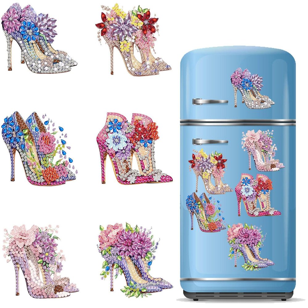 BAYUNOE 6Pcs Diamond Art Refrigerator Magnet DIY Creative Fridge Magnet Special Shaped Crystal Diamond Art Painting Decorations Magnets Stickers for Home Decors Cabinet Refrigerator-High Heel