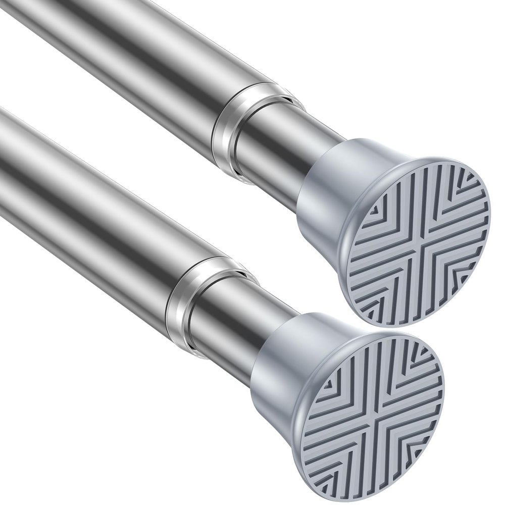 AIZESI Tension Curtain Rod 18-36 inch2Pcs Adjustable Tension Rod Silver Curtain Tension Rod No Drilling Small Spring Tension Curtain Rod