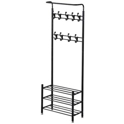 Coat Rack Coat Rack Stand With Shoe Rack And Removable 16 Hooks Free Standing Hall Tree Matte Steel Frame Hat Rack Coat Stand For Storage (Color : Black, Size : 52 * 30 * 190cm)
