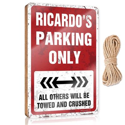 ADWD Signs for Bathroom Ricardo'S Parking Only Wooden Sign Posters for Teens Patio Decor(23X35CM)