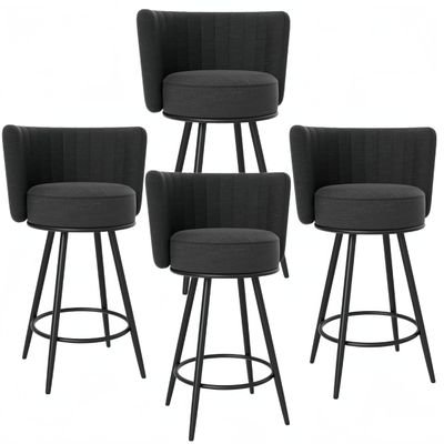 Bar Stools Set of 4, 27" Velvet Counter Height Bar Stools with Backs & Footrest Metal Legs, Upholstered Barstools Set of 4 for Kitchen Island, Counter, Cafes, Dining Room, Kitchen Stool (Dark Gray