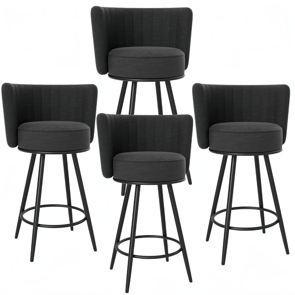 Bar Stools Set of 4, 27" Velvet Counter Height Bar Stools with Backs & Footrest Metal Legs, Upholstered Barstools Set of 4 for Kitchen Island, Counter, Cafes, Dining Room, Kitchen Stool (Dark Gray