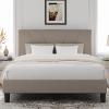 Novilla King Size Bed Frame with Adjustable Headboard Platform King Bed Frame Linen Fabric Upholstered Headboard, No Box Spring Needed, Noise-Free, Wooden Slats Support, Easy Assembly, Beige view 1