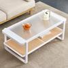 45'' Mid Century Modern Coffee Table,Rattan Coffee Table with Ribbed Glass Top and PE Rattan Storage Shelf,Glass Coffee Table for Living Room Reception Room Office Tea Room view 1