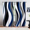Abstract Wave Living Room Blackout Curtains, Black Grey Blue White Stripe Print Thermal Insulation Curtains, Grommet Privacy Bedroom Curtains for Dining Room Office Kids Room Decor (72"W x 72"L) view 1
