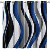 Abstract Wave Living Room Blackout Curtains, Black Grey Blue White Stripe Print Thermal Insulation Curtains, Grommet Privacy Bedroom Curtains for Dining Room Office Kids Room Decor (72"W x 72"L) view 2