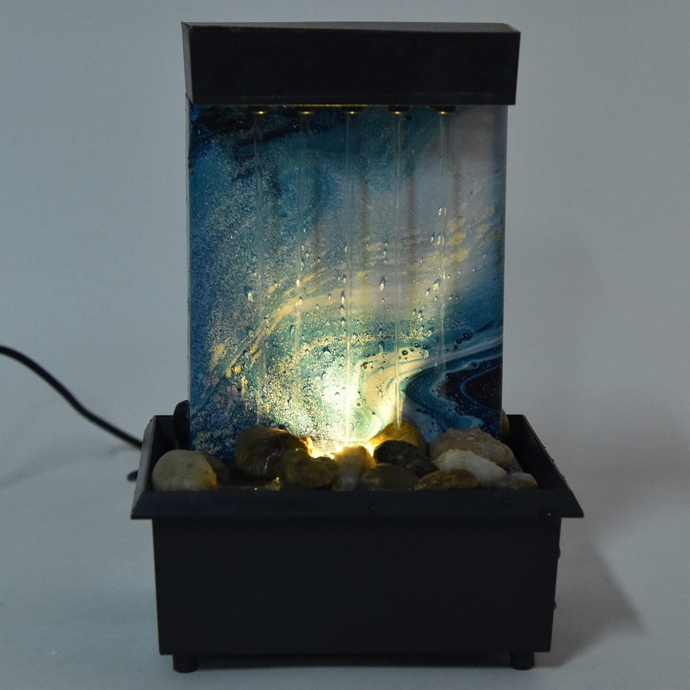 Gavigain LED Tabletop Fountain, USB Marble Water Fountain Ornaments LED Tabletop Fountain with Stones Home Office Table Decoration