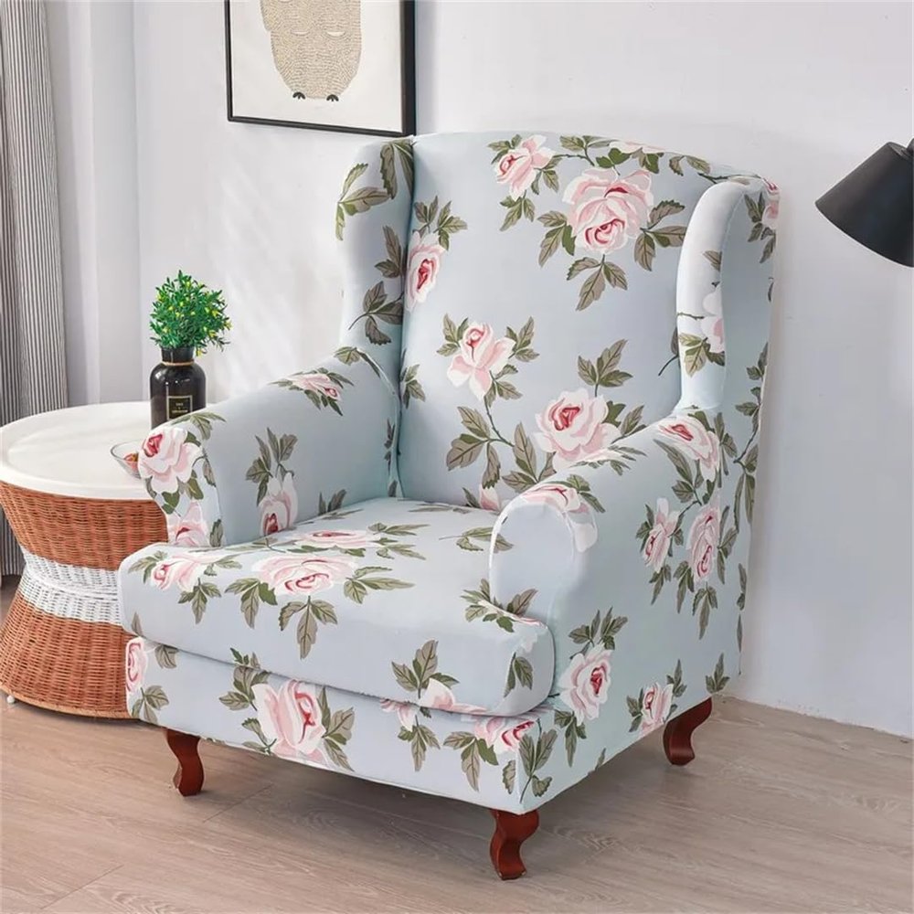 Hndudnff Printed Stretch Wing Chair Cover Flat Back Sofa Cover with Cushion Cover A3armchair Cover