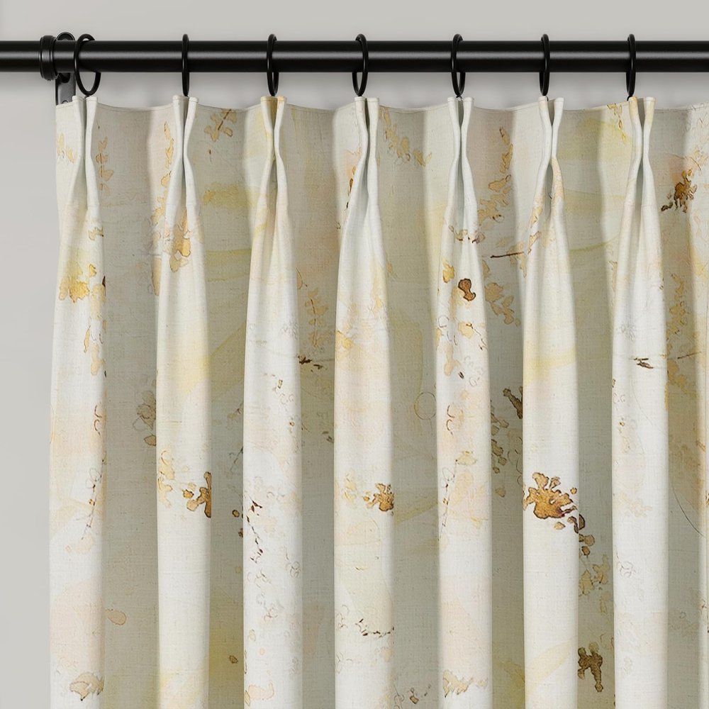 TWOPAGES Linen Textured Floral Curtain 120 Inch Length Pinch Pleat Curtain for Farmhouse Living Room Vintage Light Filtering Drape, 1 Panel, 40W x 120L, Autumn