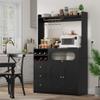 FACBOTALL Kitchen Pantry Storage Cabinet with Hutch, Buffet Sideboard with Storage, Coffee Bar Cabinet with Power Outlets, Microwave Stand, Wine Racks, Kitchen Cupboard for Dining & Living Room, Black view 3