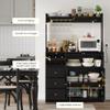 FACBOTALL Kitchen Pantry Storage Cabinet with Hutch, Buffet Sideboard with Storage, Coffee Bar Cabinet with Power Outlets, Microwave Stand, Wine Racks, Kitchen Cupboard for Dining & Living Room, Black view 4