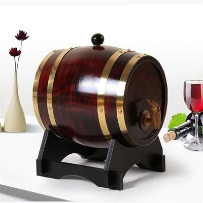 SUNHIPPIE Wine Barrel with Stand, Barrels for Aging Whiskey Cocktails Bourbon Beer, Wood Barrel for Home Bar, Alcohol Distiller Bucket for Party Decoration, Wine Dispenser Barrel(Deep red,15 Liter)