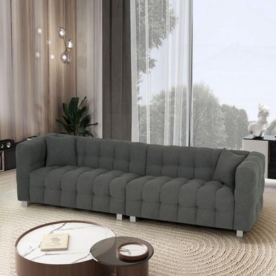 KEVINSPACE 102" Sofa Couch for Living Room, Modern 3-Seat Upholstered Sofa Couch Comfy Sofa Boucle Sofa for Apartment Bedroom Dorm Office, Modern Furniture 2 Pillows, Gray