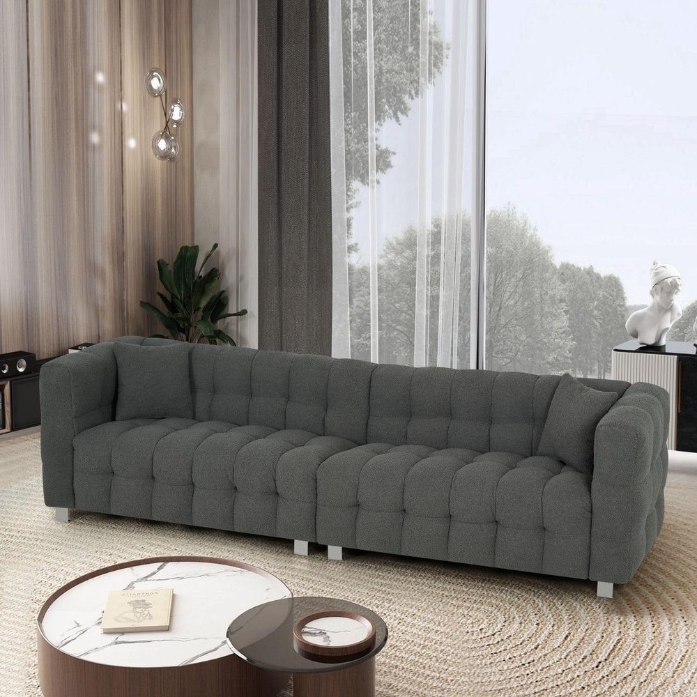 KEVINSPACE 102" Sofa Couch for Living Room, Modern 3-Seat Upholstered Sofa Couch Comfy Sofa Boucle Sofa for Apartment Bedroom Dorm Office, Modern Furniture 2 Pillows, Gray