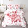 Erosebridal Cartoon Pig Bedding Queen Size 7pcs Pink Flower Floral Comforter Set, Cute Piggy Bedding Comforter Sets Kawaii Farm Animal Bed in a Bag, Chic Blossoms Bedding Accessories view 1