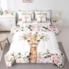 Cute Giraffe Queen Comforter Set 7-Piece Pink Rose Bedding Comforter Sets Girls Kids, Cartoon Animal Bed in a Bag Floral Flower Bedding Set, Wildlife Giraffe Bed Sheets Set Botanical Room Decor view 1