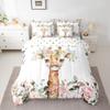 Cute Giraffe Queen Comforter Set 7-Piece Pink Rose Bedding Comforter Sets Girls Kids, Cartoon Animal Bed in a Bag Floral Flower Bedding Set, Wildlife Giraffe Bed Sheets Set Botanical Room Decor view 2