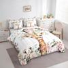 Cute Giraffe Queen Comforter Set 7-Piece Pink Rose Bedding Comforter Sets Girls Kids, Cartoon Animal Bed in a Bag Floral Flower Bedding Set, Wildlife Giraffe Bed Sheets Set Botanical Room Decor view 3