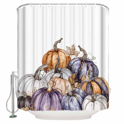 Thanksgiving Pumpkins Shower Curtain Set with Hook 60" x 72",Autumn Botanical Maple Leaf Washable Cloth Polyester Fabric Shower+Curtain,Waterproof Bath Curtains for Bathroom,Showers,Bathtubs Decor