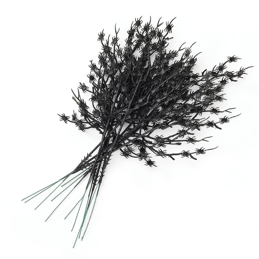 Xnferty 6PCS Halloween Black Spiders Branches, 11.8IN Artificial Plastic Spiders Flower Stems Black Halloween Floral Picks Spider Bouquet Halloween Floral Picks for Vase Table Centerpiece Home(#1)