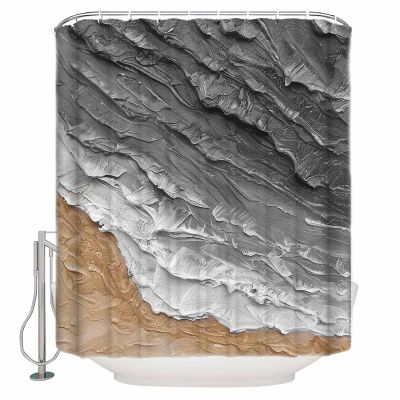 Gray Coastal Waves Shower Curtain Set with Hook 48"x72",Ocean Beach Gradient Oil Painting Texture Washable Cloth Polyester Fabric Shower+Curtain,Waterproof Bath Curtains for Bathroom,Showers,Bathtubs