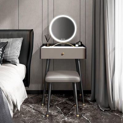 BAYTEWJX Vanity Desk with Mirror and Lights Makeup Table Modern Vanity Desk for Bedroom with Cushioned Stool Dressing Table with Drawers Small Makeup Vanity for Women Girls Bedroom.(60x40x77.5cm)